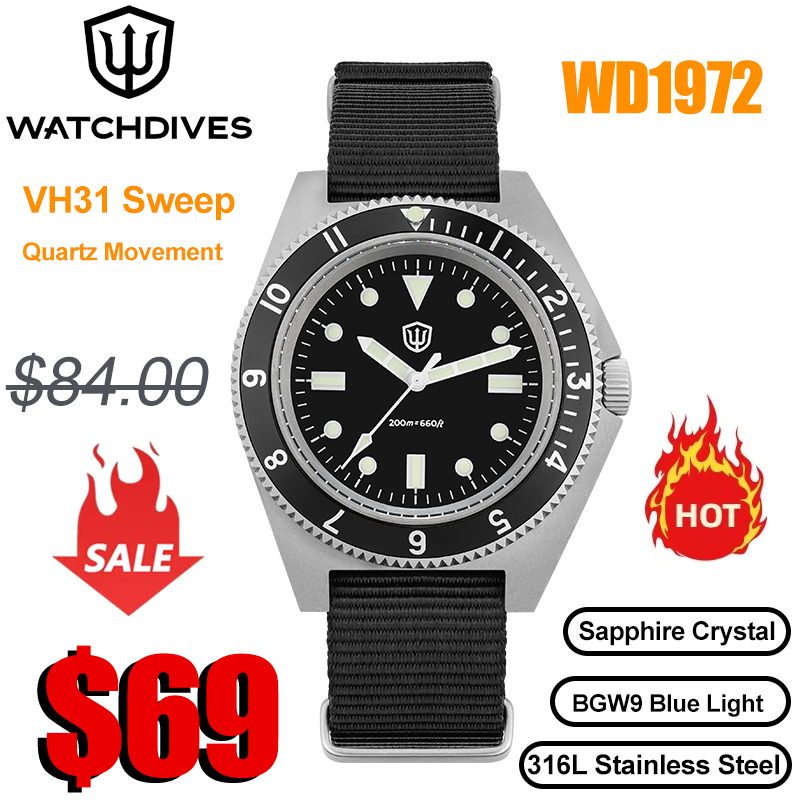 Vintage Collectible Watches - Watchdives WD1972 montre à Quartz VH31